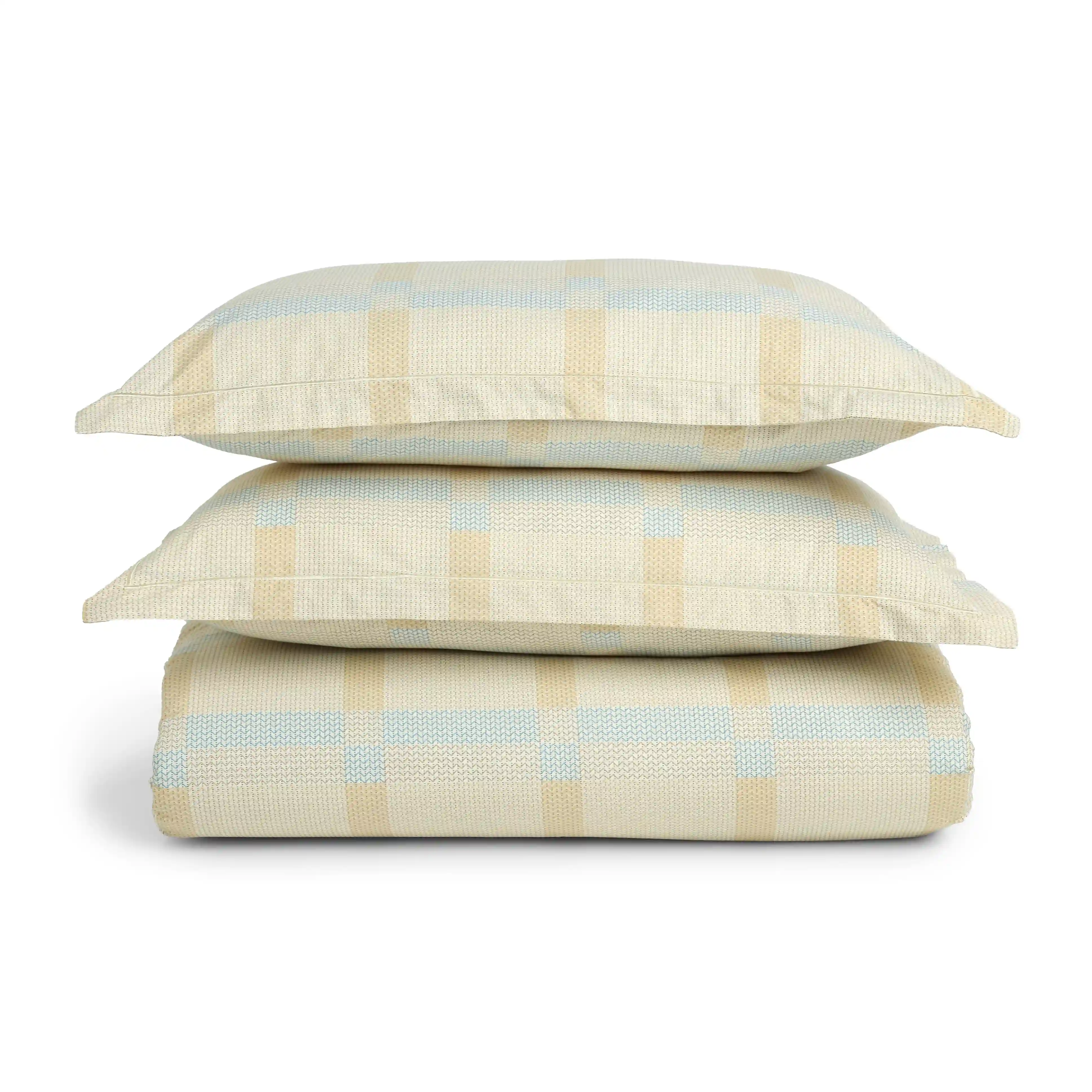 Threadscapes | Woven Textured Printed Cotton Bedsheet Set | Pillow Cover with Merrow Hem Treatment-Sand - Image 9