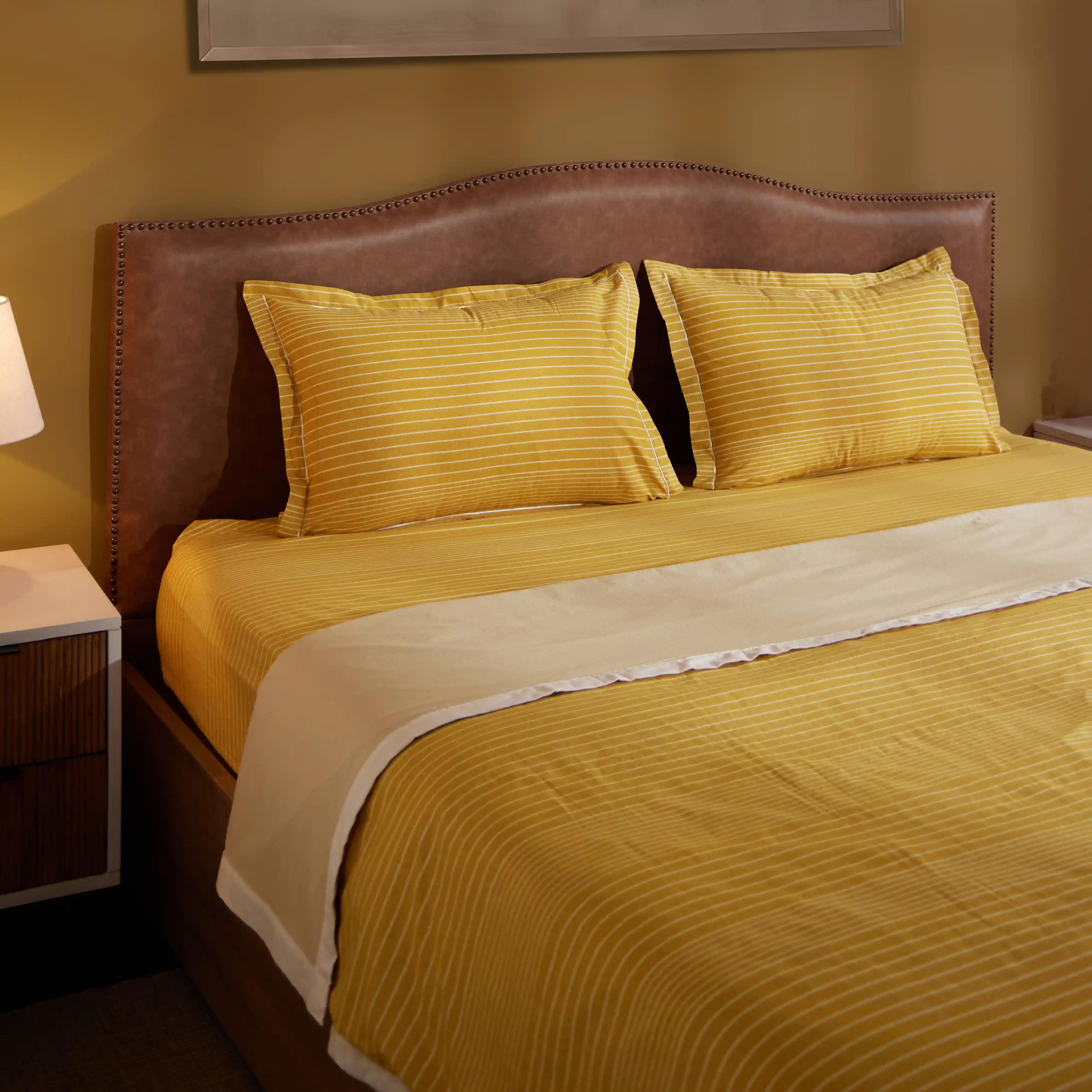Threadscapes | Woven Textured Printed Reversible Dohar with Super Soft Flannel Layering-Mustard - Image 5