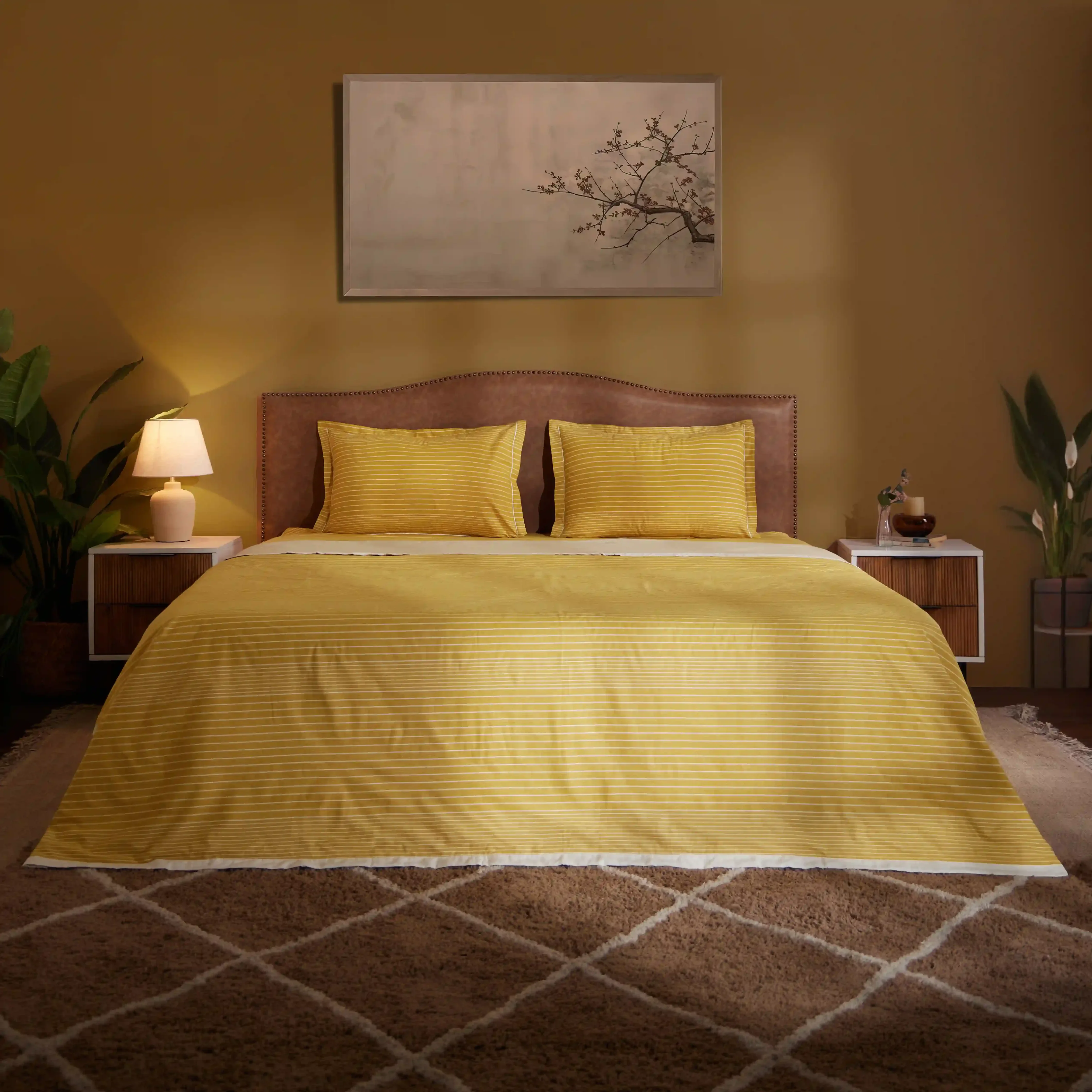 Threadscapes | Woven Textured Printed Reversible Dohar with Super Soft Flannel Layering-Mustard - Image 6