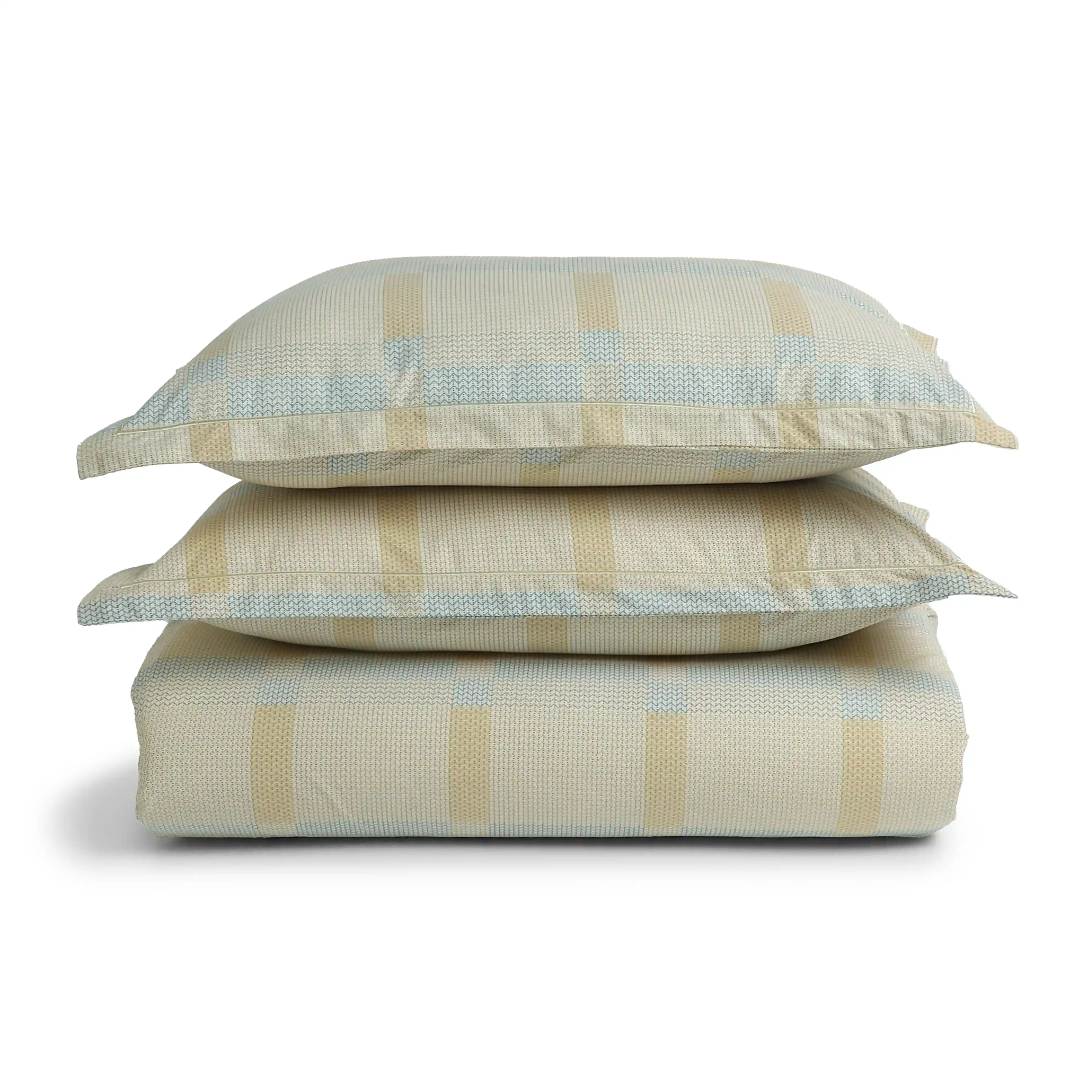 Threadscapes | Woven Textured Printed Cotton Fitted Sheet Set | Pillow Cover with Merrow Hem Treatment-Sand - Image 5