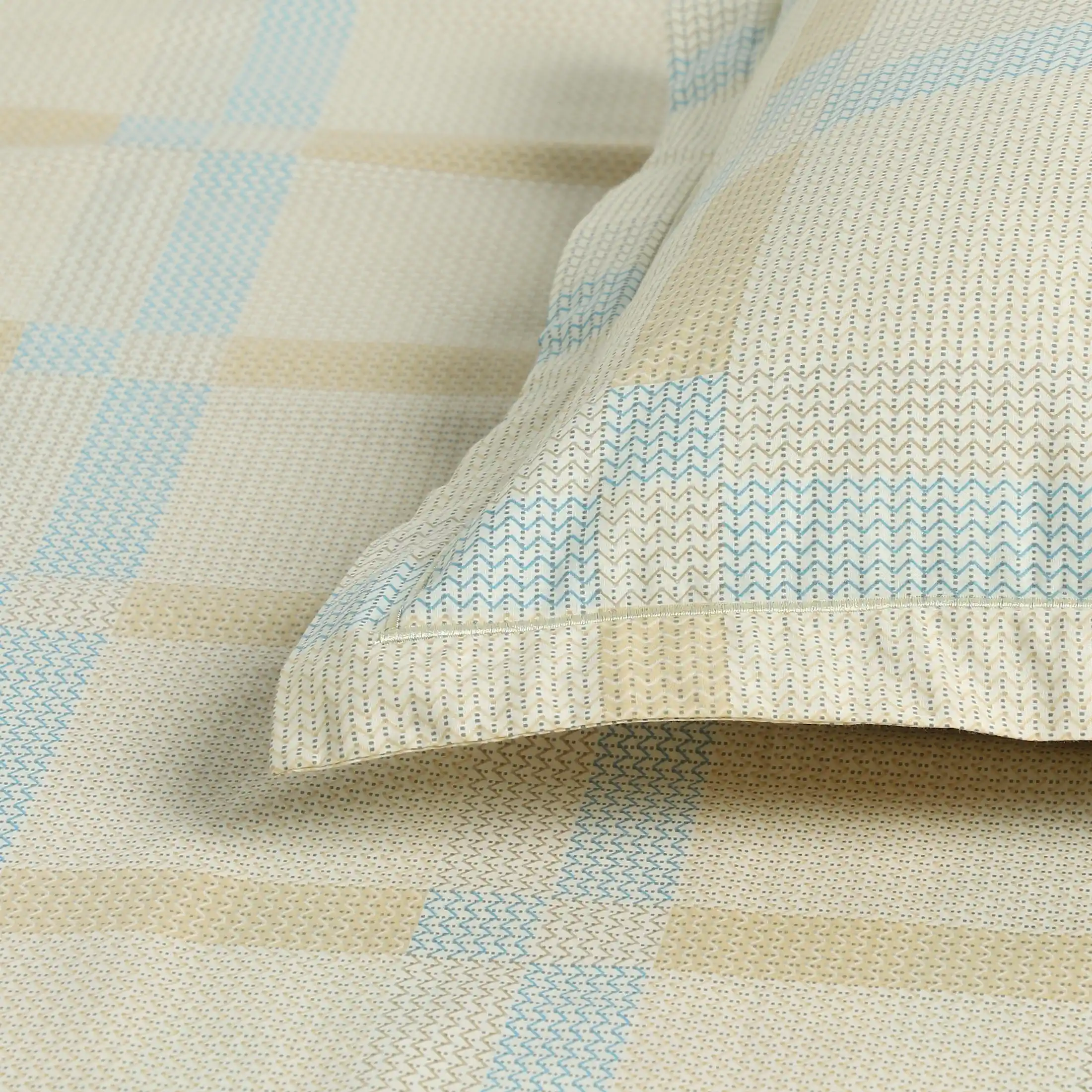 Threadscapes | Woven Textured Printed Cotton Fitted Sheet Set | Pillow Cover with Merrow Hem Treatment-Sand - Image 6