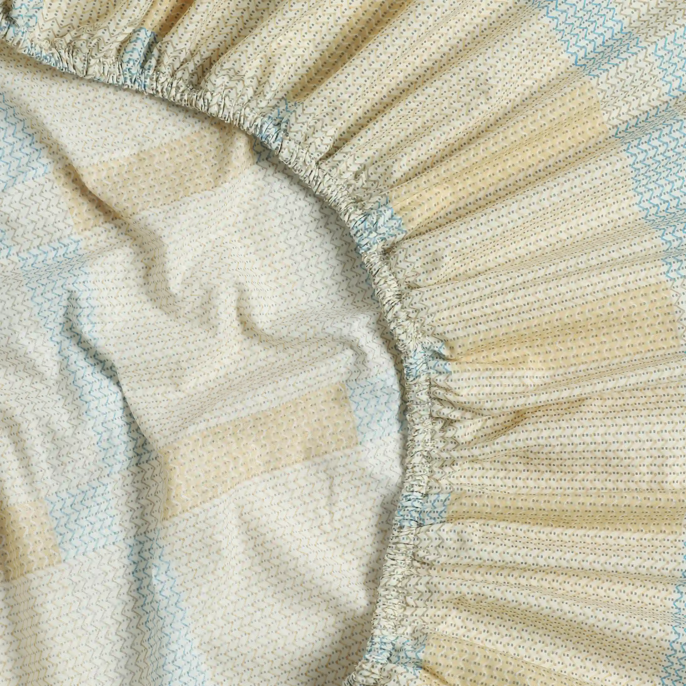 Threadscapes | Woven Textured Printed Cotton Fitted Sheet Set | Pillow Cover with Merrow Hem Treatment-Sand - Image 7