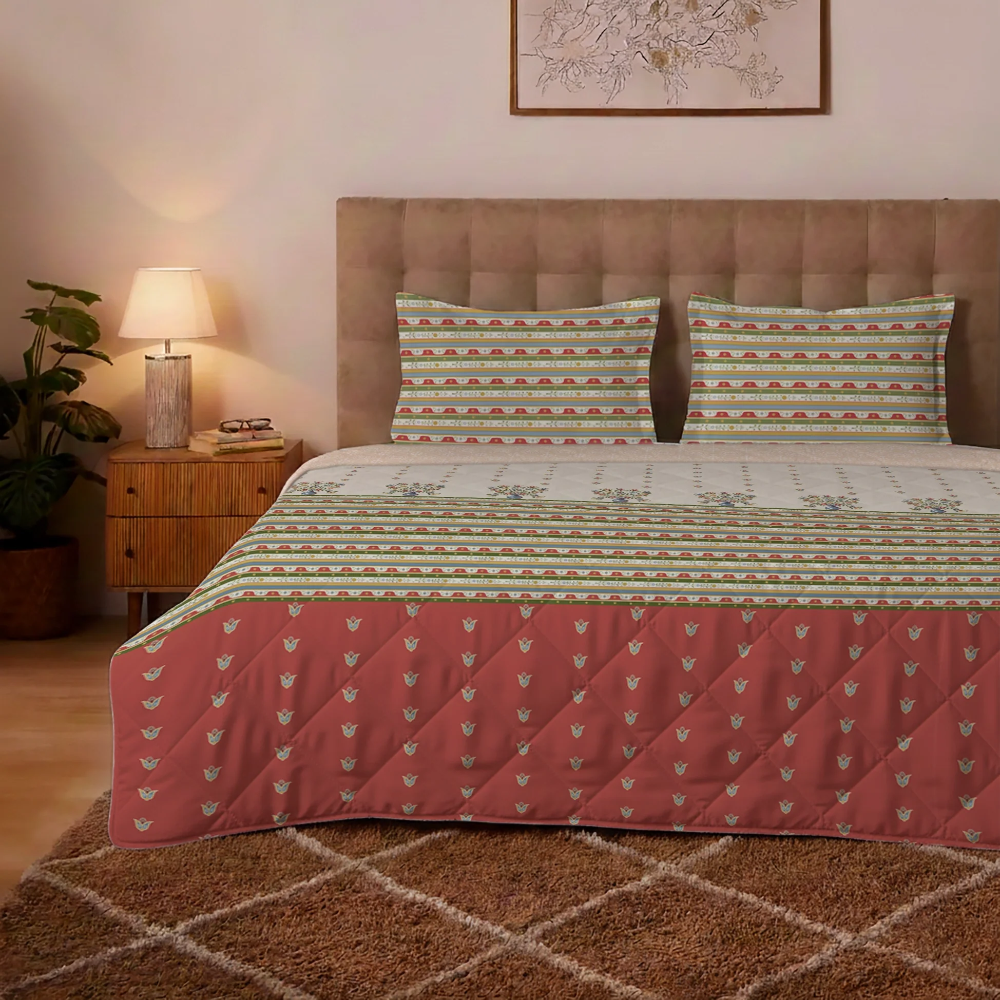 Udyan Tales | Vivid Traditional Printed Bedding Set - Set of Bedsheet & Comforter - Brick Red - Image 3