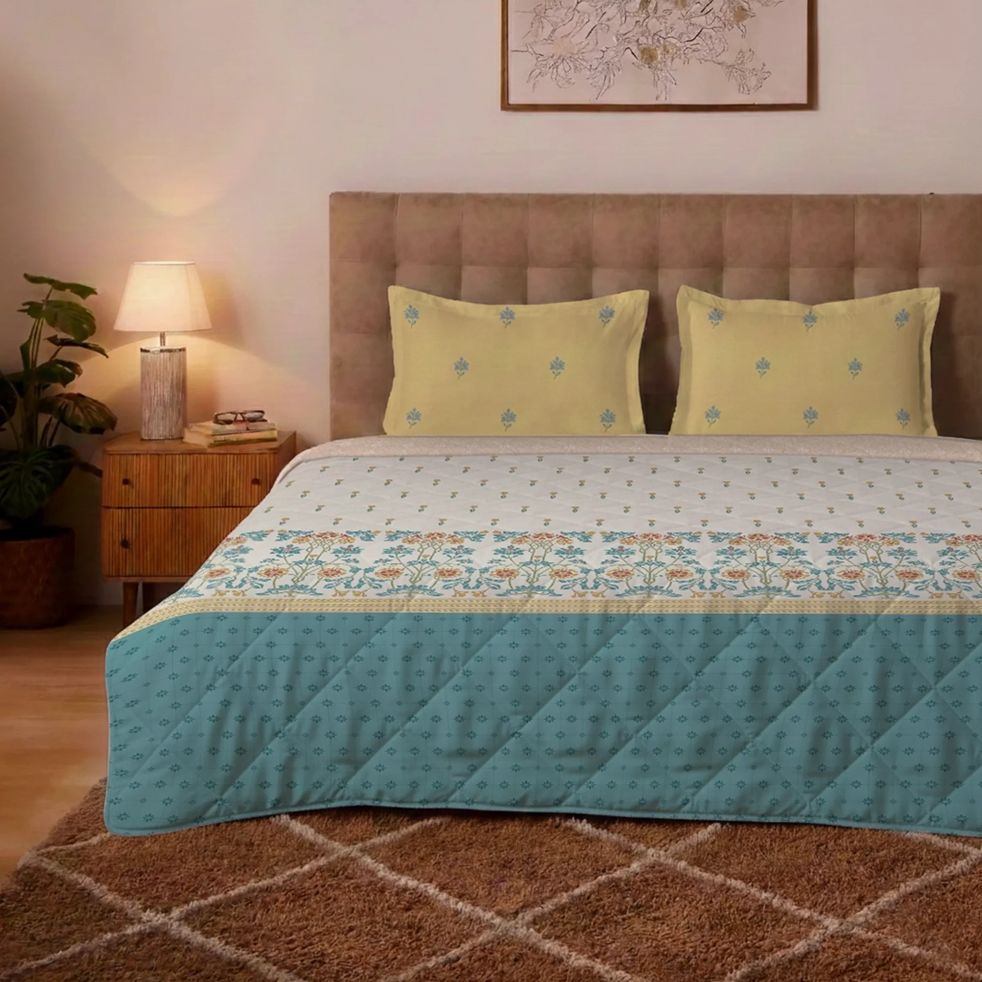 Udyan Tales | Vibrant Ethnic Printed 300 GSM Extra Warm Premium Comforter - Midnight Teal - Image 3