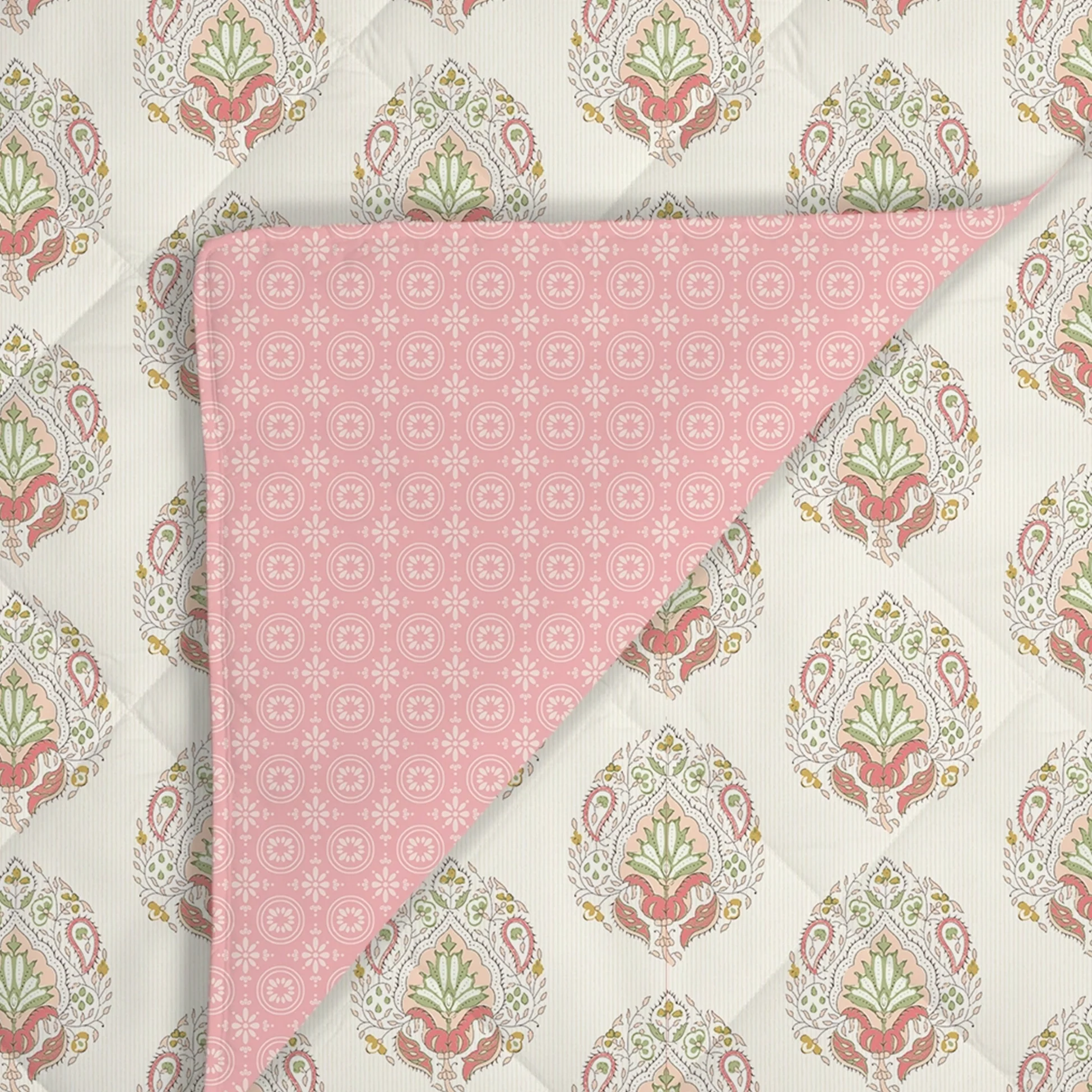 Udyan Tales | Contemporary Indian Printed 150 GSM Reversible Comforter - Soft Coral - Image 5