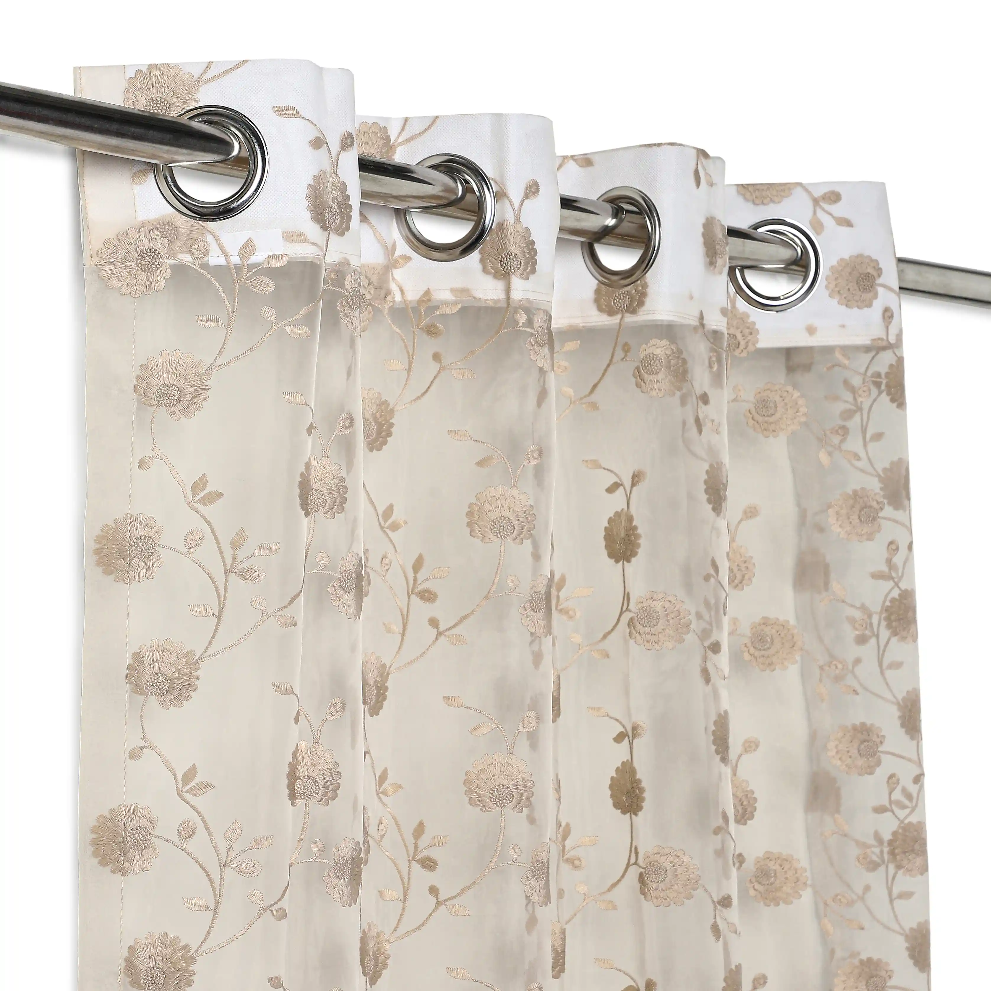 Velina Set Of 2 Embroidered Sheer Readymade Curtains | Vintage Chintz - Image 10