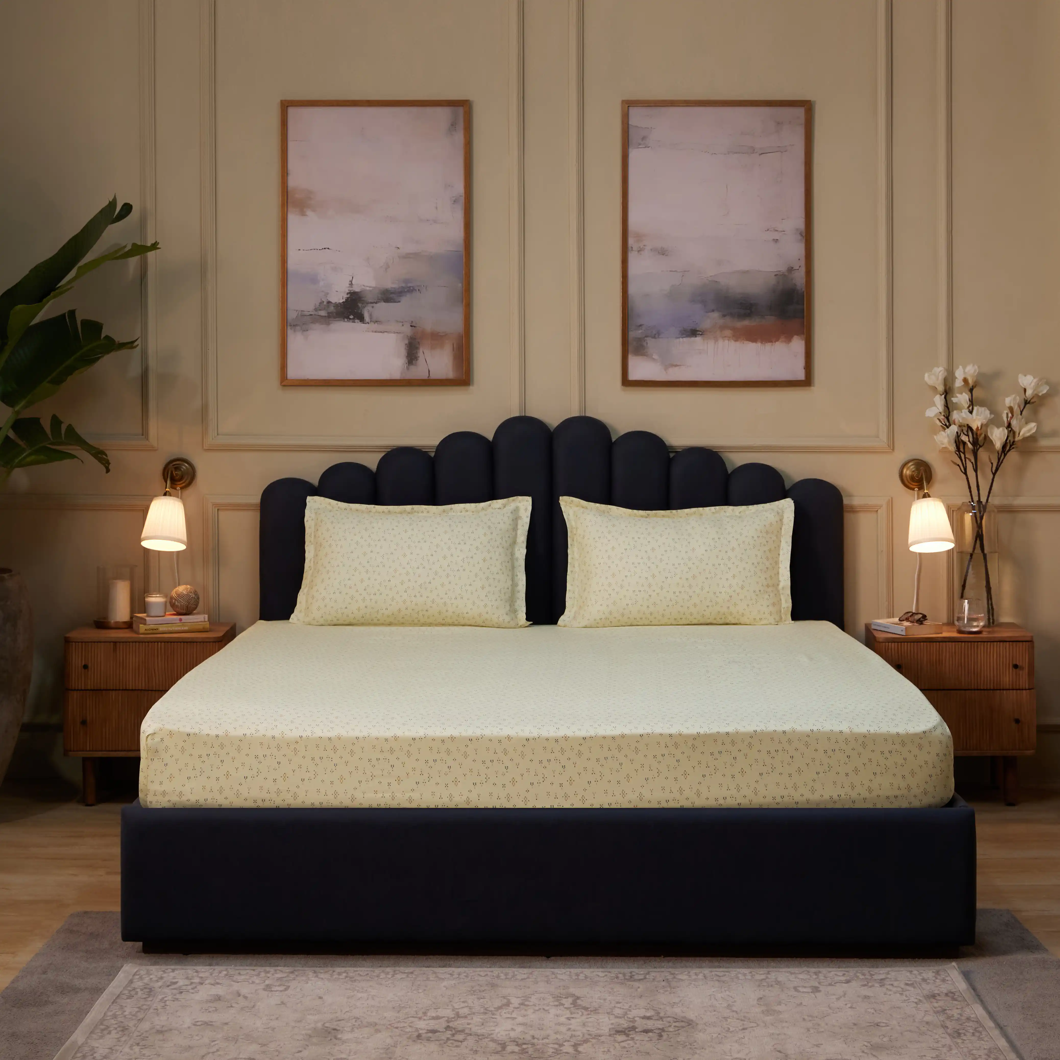Yutori | 250 TC Modern Micro Printed Cotton Fitted Sheet Set  | Pillow Cover with Merrow Hem Treatment - Image 16